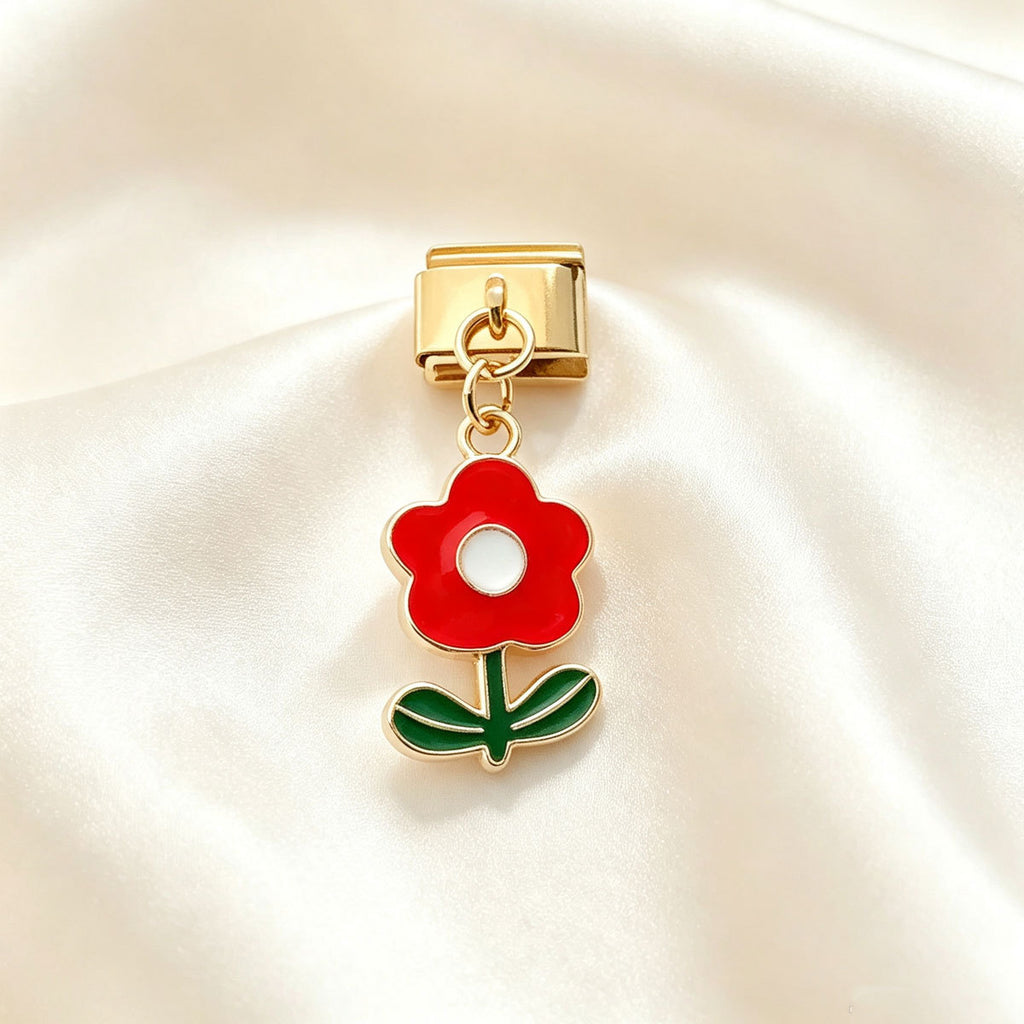 Gold Enamel Dangle Charms, Flowers and Butterflies