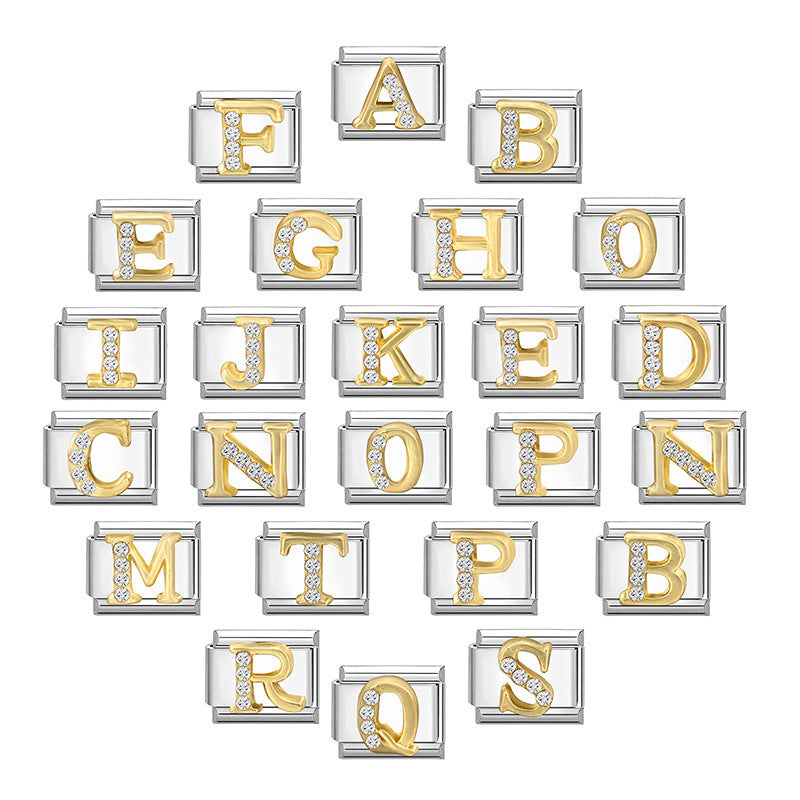 Gold Crystal Letter Charms A to Z
