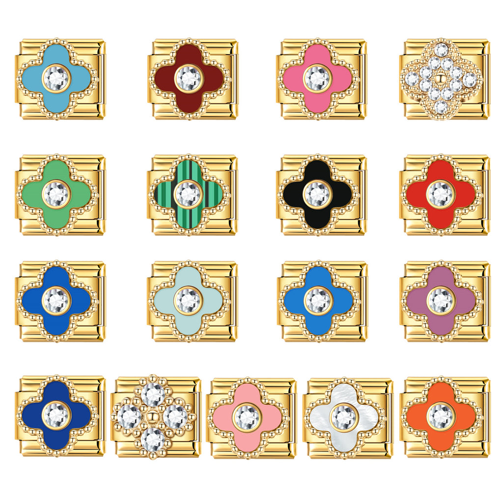 Gold Enamel Flower Charms with Crystal