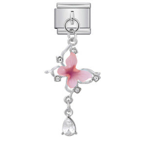 Pink Butterfly Drop, Silver
