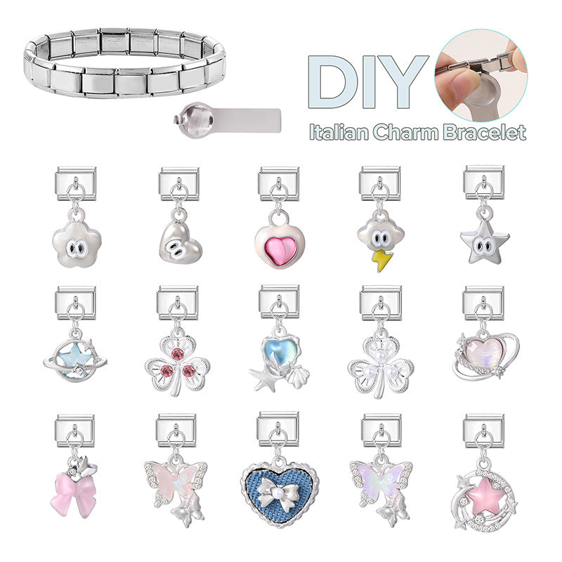 Silver Heart and Clover Dangle Charms