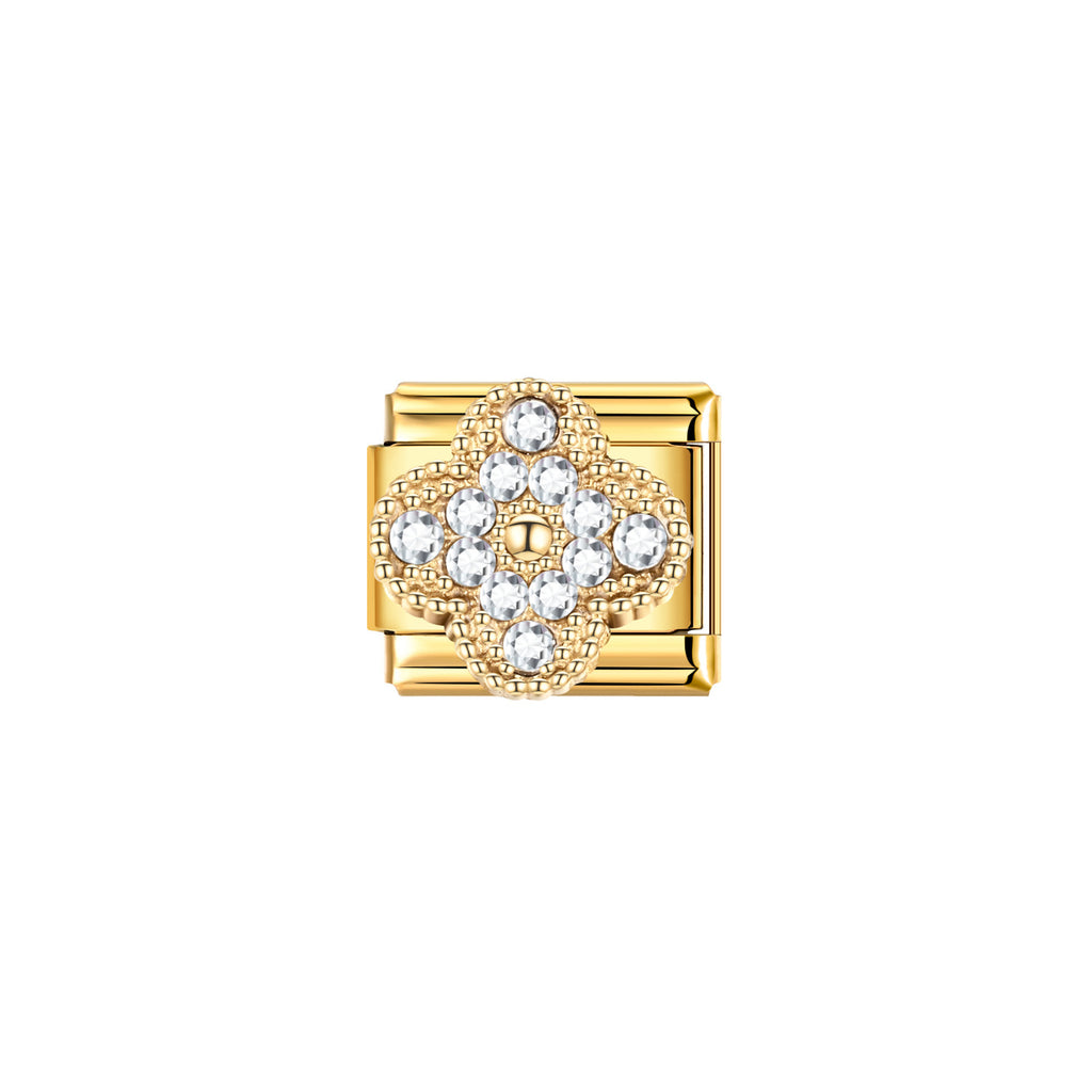 Gold Enamel Flower Charms with Crystal