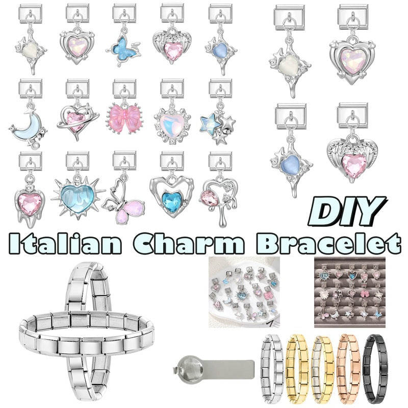 Silver Butterfly, Heart and Star Dangle Charms