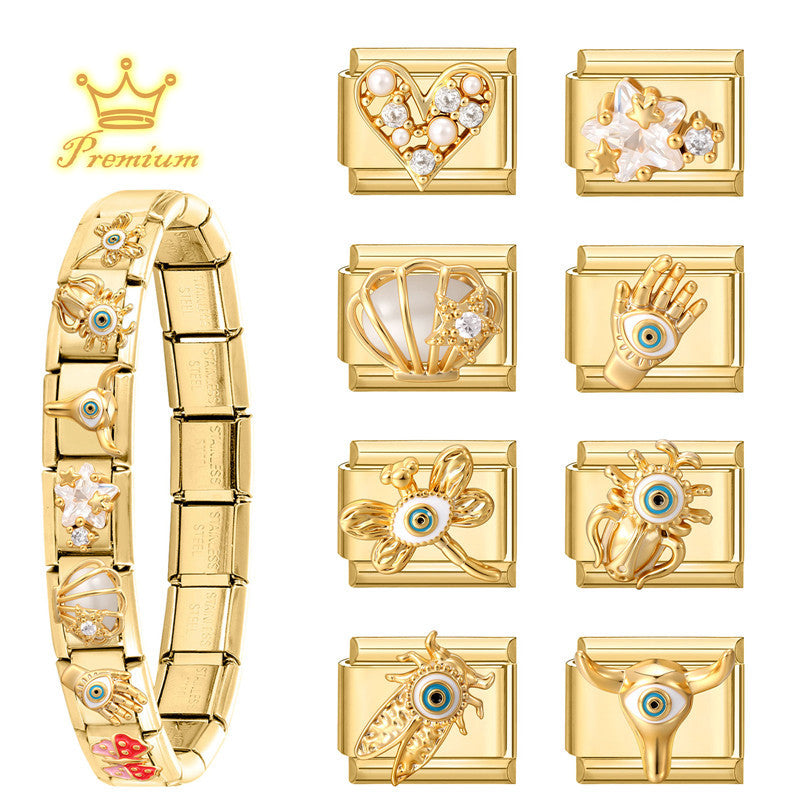 Gold Charms, Pearls, Crystals and Evil Eye