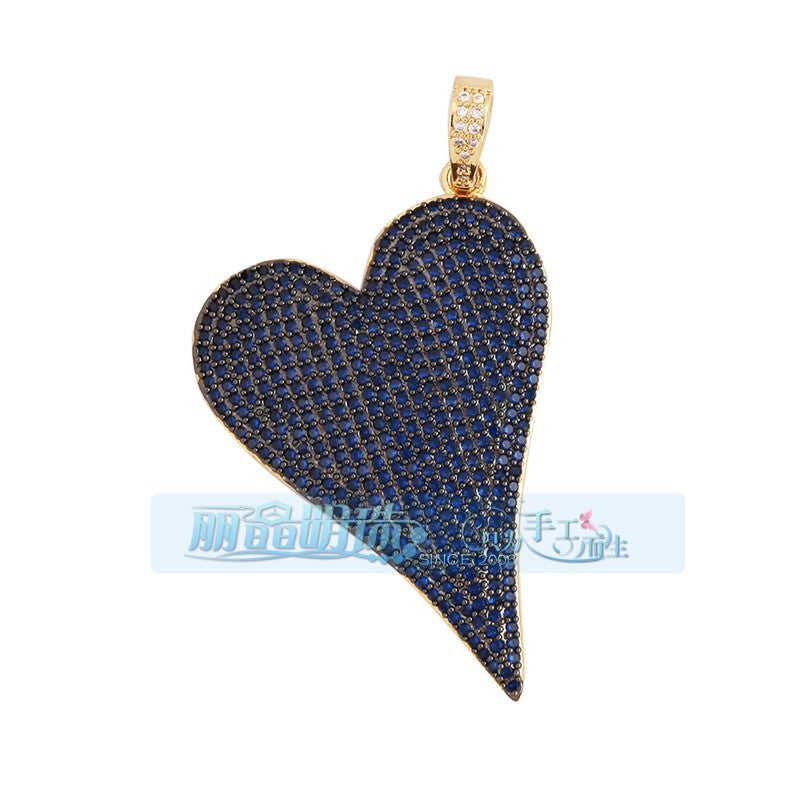 Pave Long Heart Navy