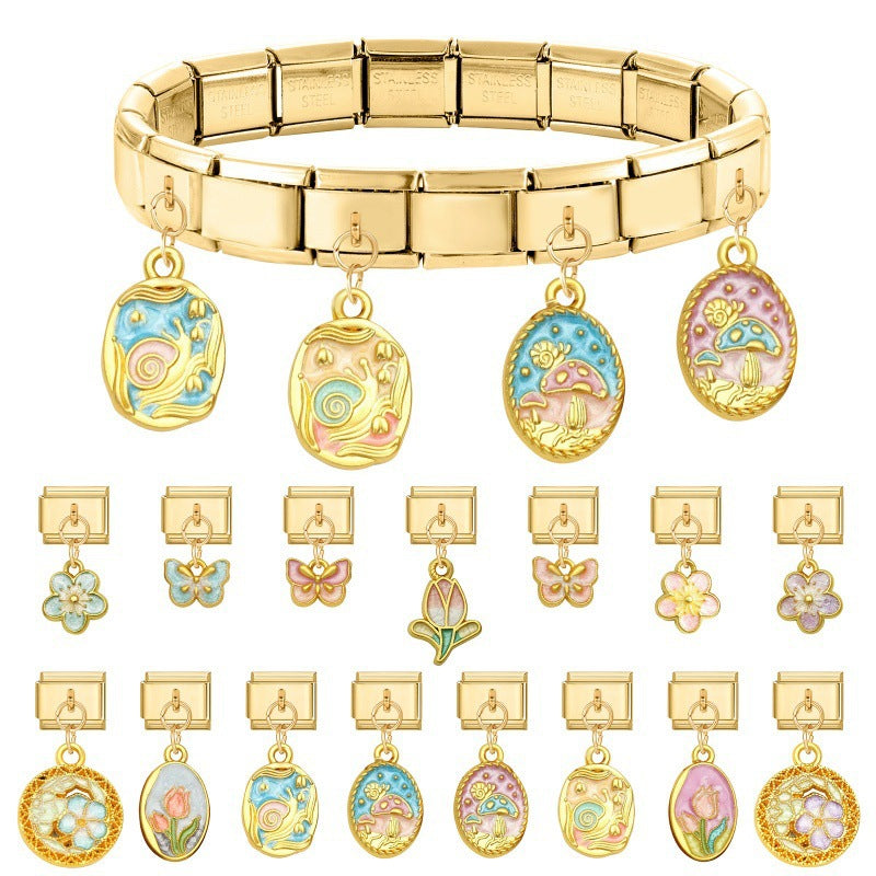 Gold Enamel Dangles, Flowers and Butterflies