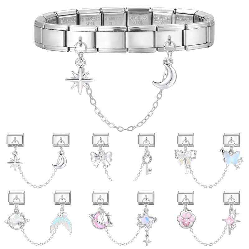 Silver Double Dangle Charms with Chain