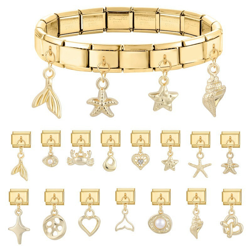Gold Dangle Charms, Sea Life and Hearts