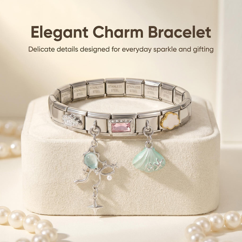 Cross-border fashion bestseller Italian modular bracelet, bow, colorful shell gemstone cloud modular bracelet