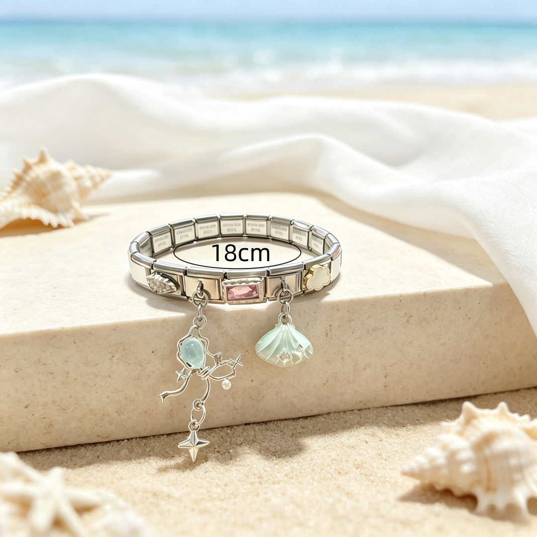 Cross-border fashion bestseller Italian modular bracelet, bow, colorful shell gemstone cloud modular bracelet