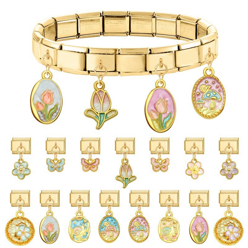 Gold Enamel Dangles, Flowers and Butterflies