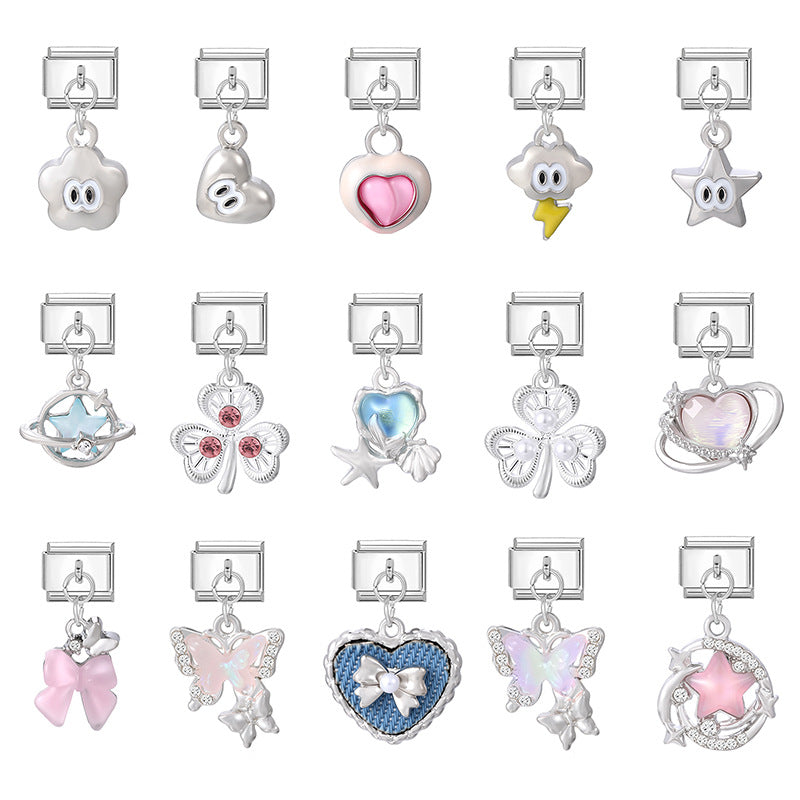 Silver Heart and Clover Dangle Charms