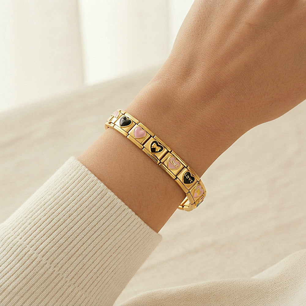 Gold Enamel Charms, Hearts and Bows