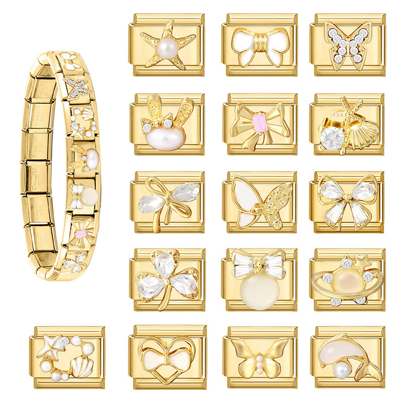 Gold Pearl and Crystal Charms