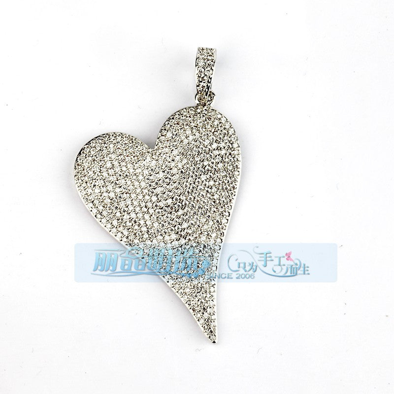 Pave Long Heart Silver