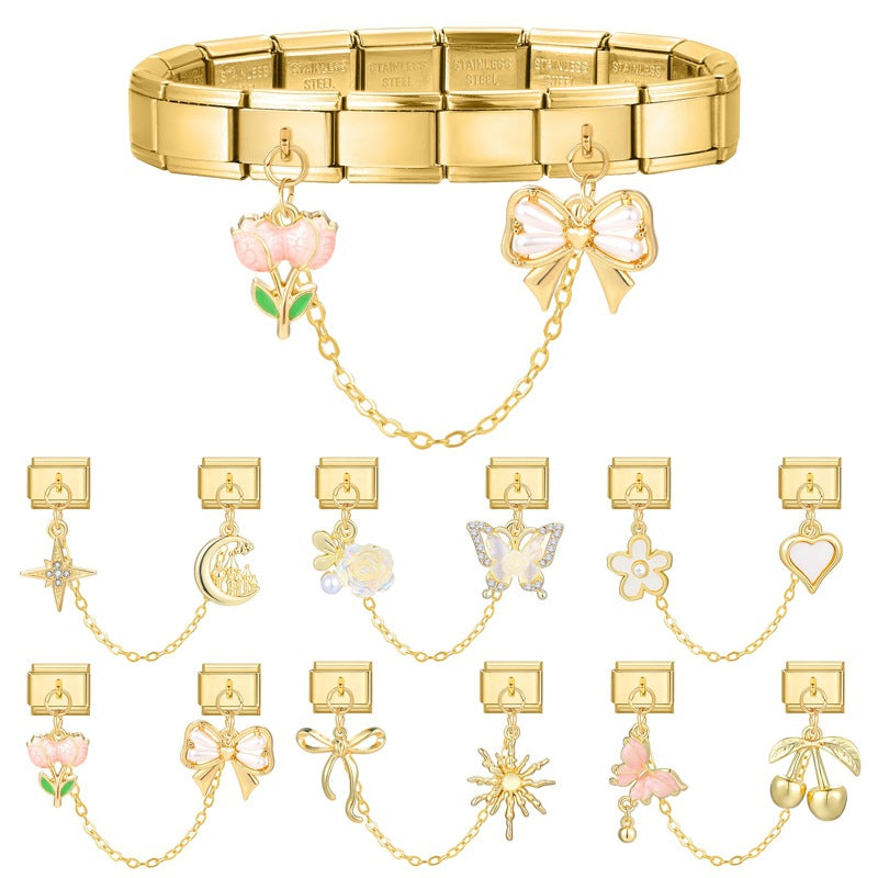 Gold Double Hanging Charms, Flowers and Bows