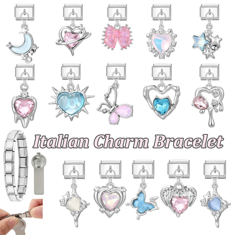 Silver Butterfly, Heart and Star Dangle Charms