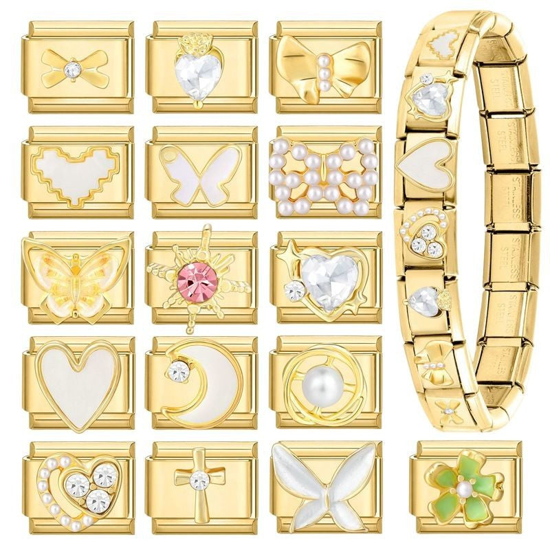 Gold Charms, Bows, Hearts and Butterflies