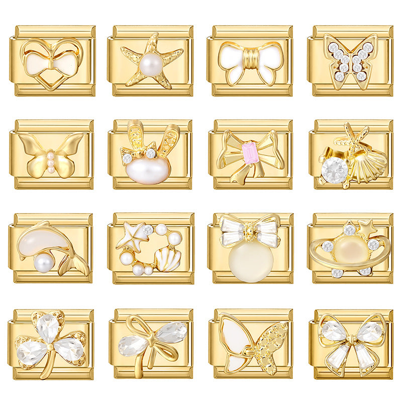 Gold Pearl and Crystal Charms