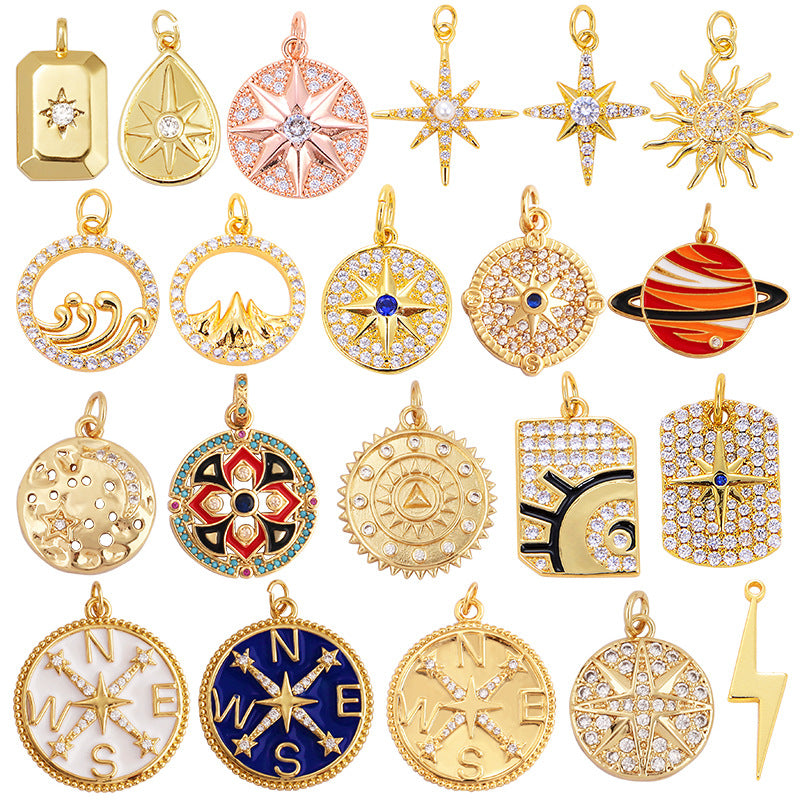 Gold Crystal Pendants, Stars, Moons and Suns