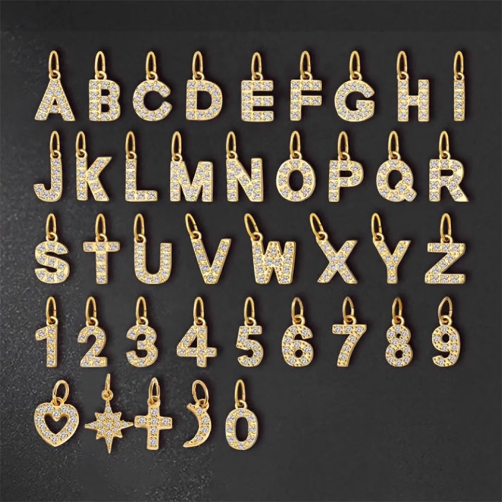 Zircon Letter and Number Necklace Charms