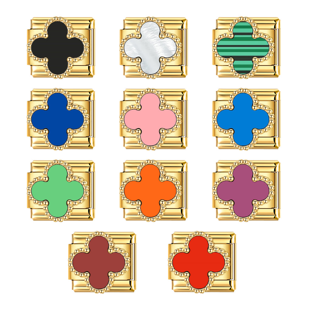 Gold Clover Enamel Charms, Colour Range