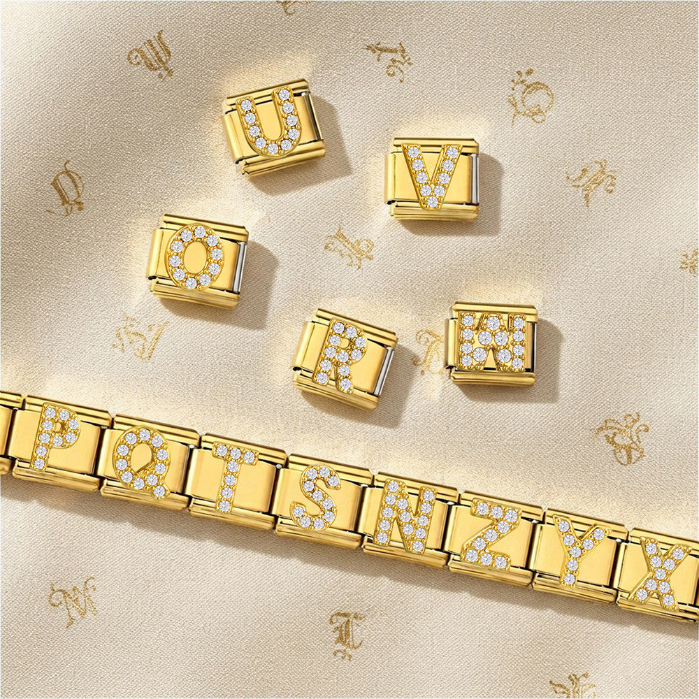Gold Crystal Letter Charms, A to Z