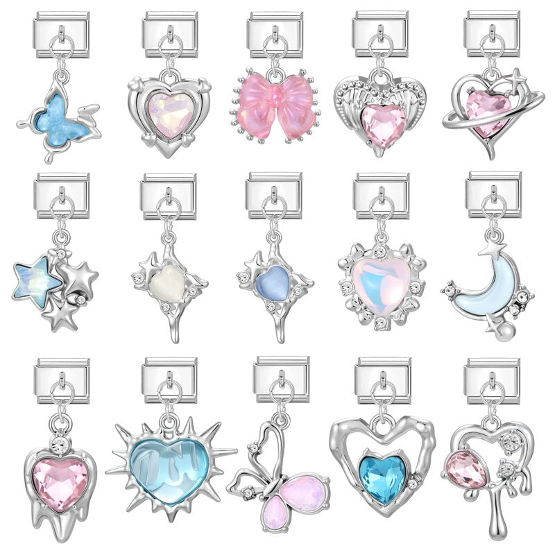Silver Butterfly, Heart and Star Dangle Charms