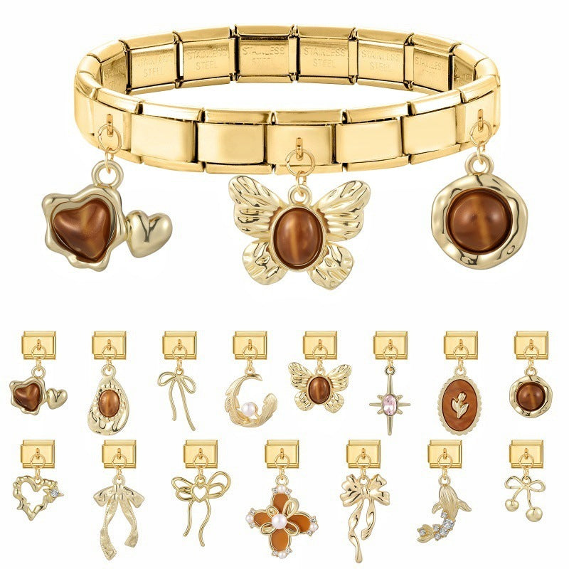 Gold Dangle Charms, Brown Hearts and Bows