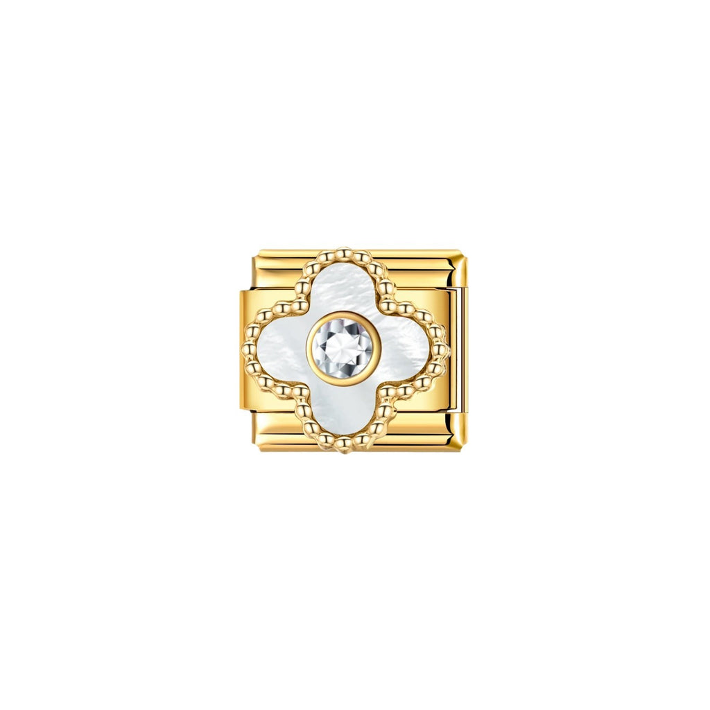 Gold Enamel Flower Charms with Crystal