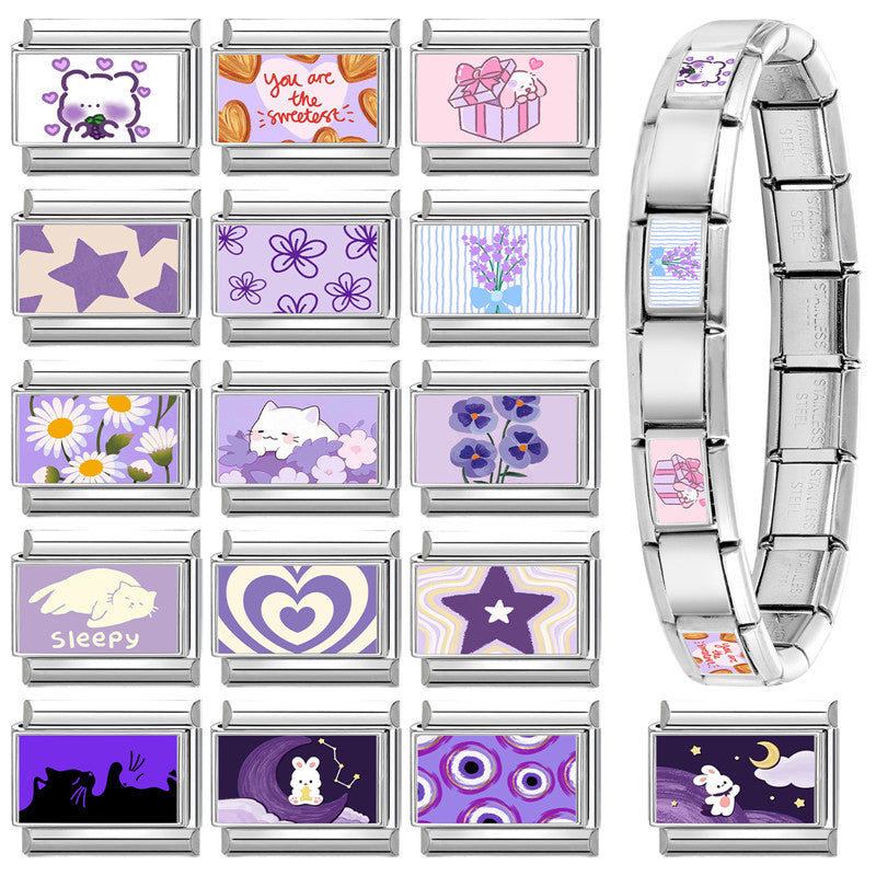 Purple Printed Charms, Flowers and Animals