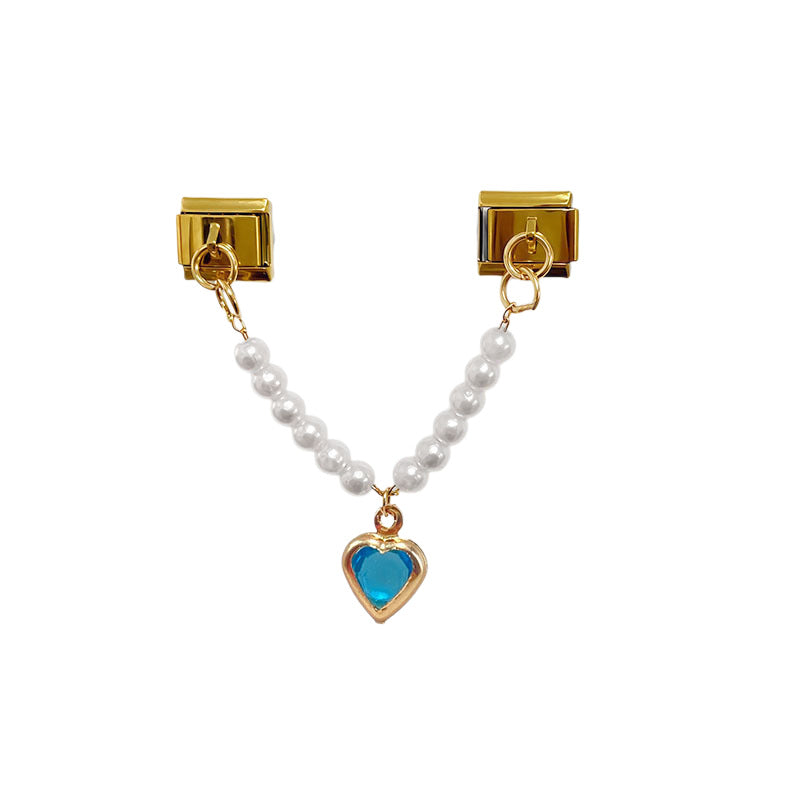 Pearl Chain Double Charms with Hearts