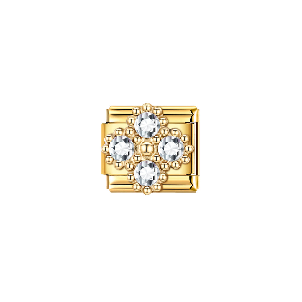 Gold Enamel Flower Charms with Crystal
