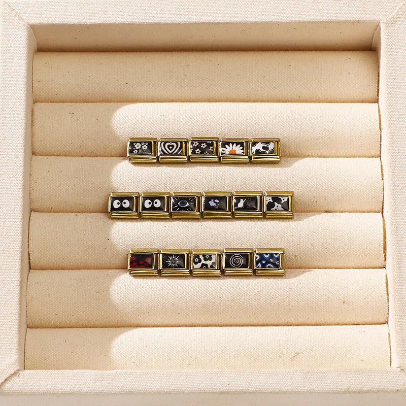 Black Print Charms, Flowers and Cats