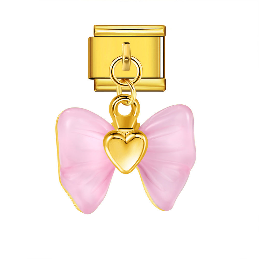 Pink Bow with Heart, Gold