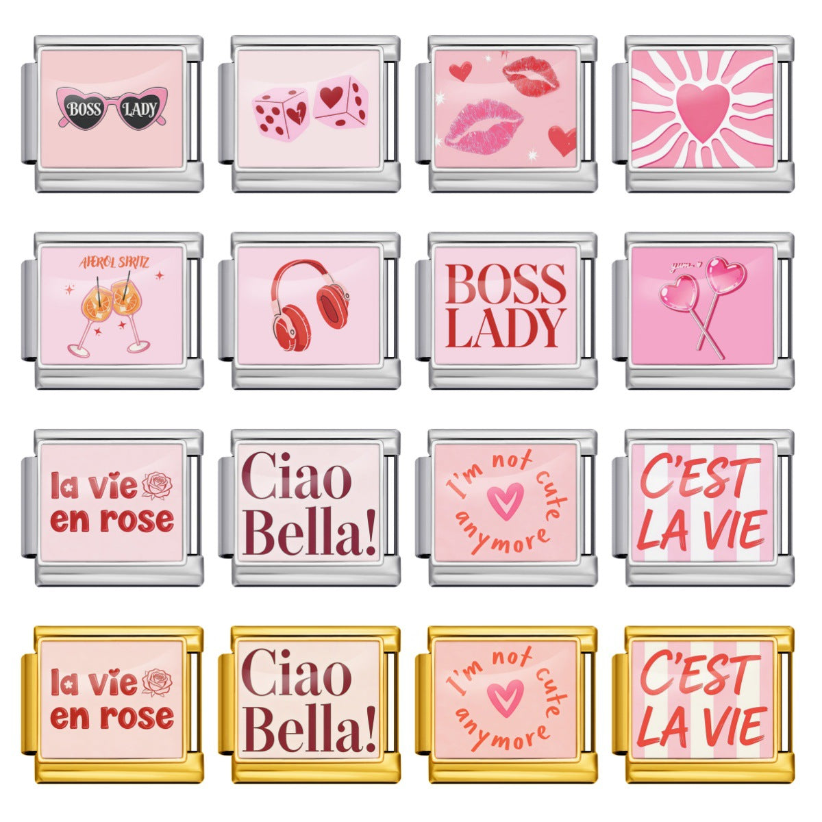 Pink Slogan Charms with Printed Designs