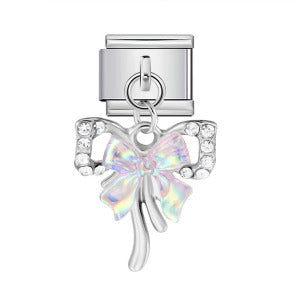 Opal Rhinestone Bow, Silver