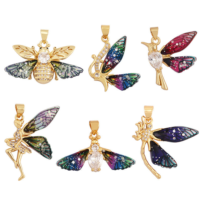 Enamel Wing Insect Necklace Pendants