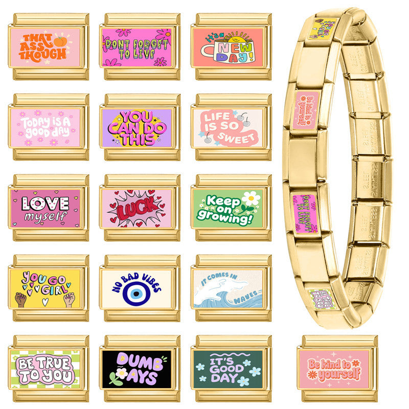Gold Slogan Charms, Positive Words