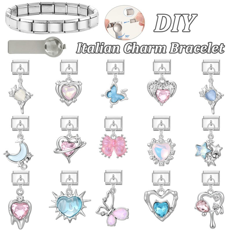 Silver Butterfly, Heart and Star Dangle Charms