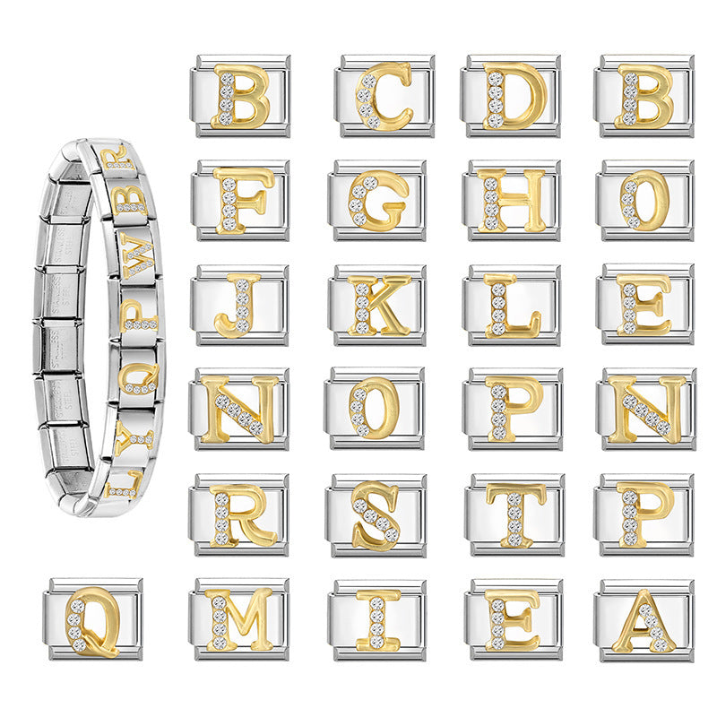 Gold Crystal Letter Charms A to Z