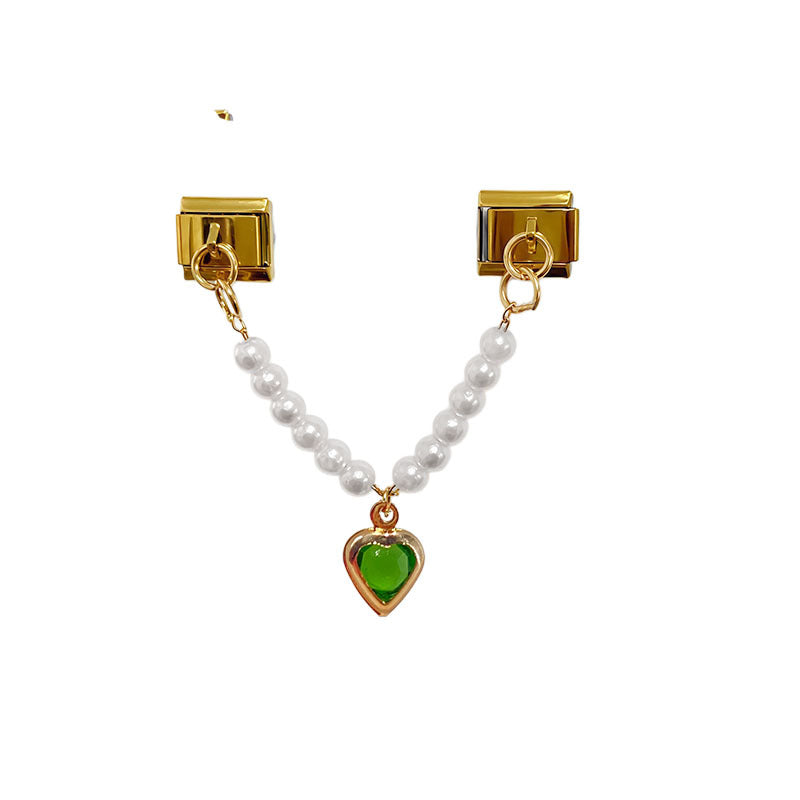 Pearl Chain Double Charms with Hearts