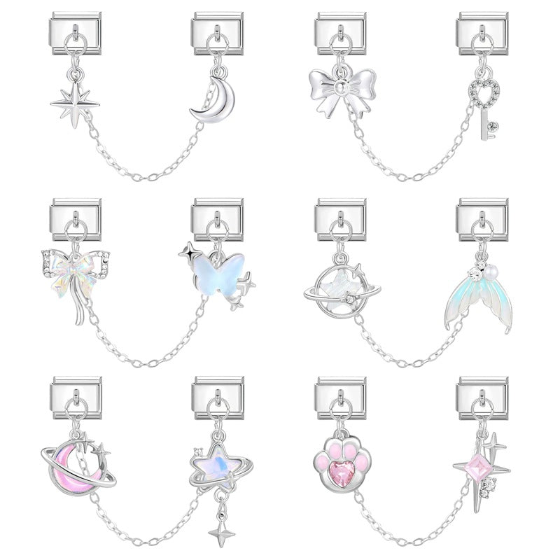 Silver Double Dangle Charms with Chain
