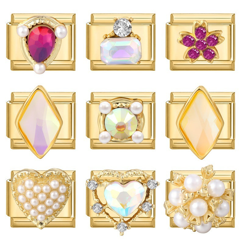 Gold Crystal and Pearl Charms