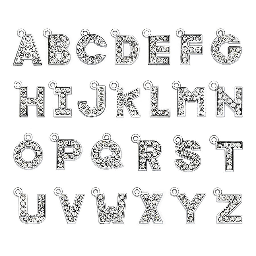 Silver Crystal Letter Necklace Charms