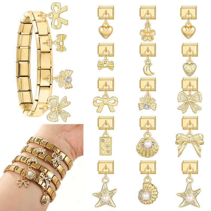 Gold Dangle Charms, Bows and Shells