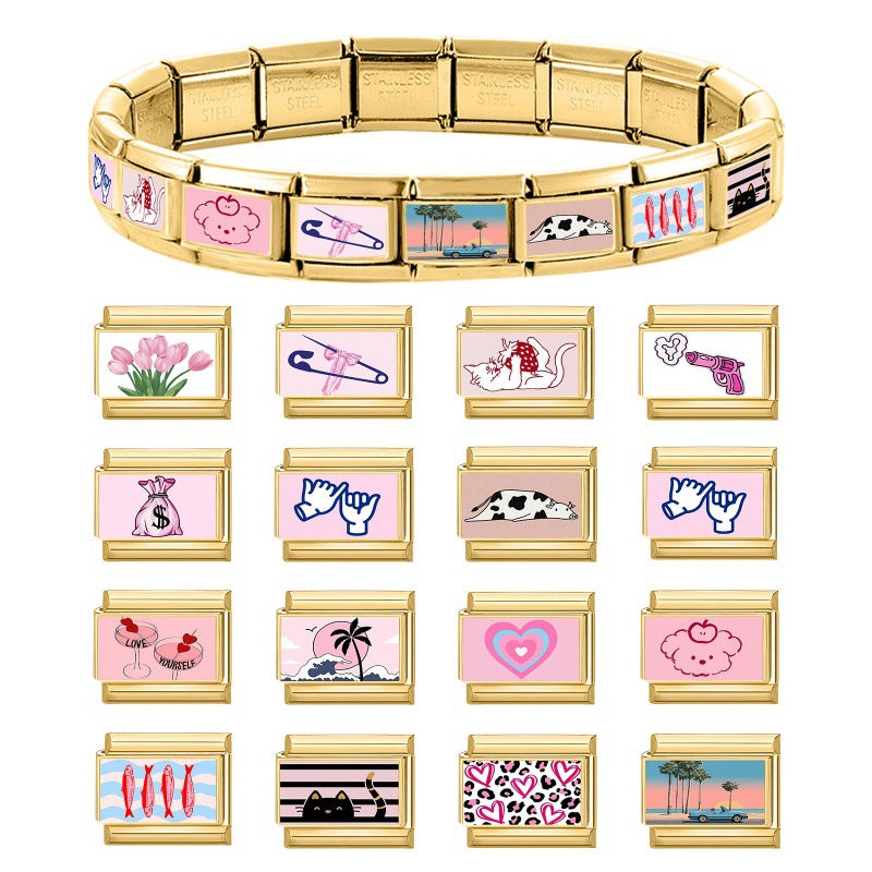 Gold Pink Print Charms