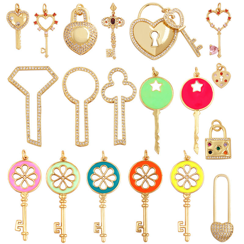 Crystal and Enamel Key Necklace Pendants