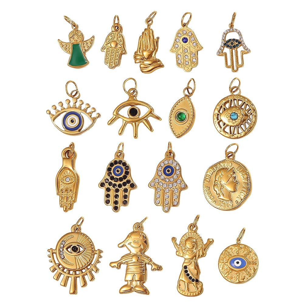 Evil Eye, Hamsa and Angel Necklace Charms