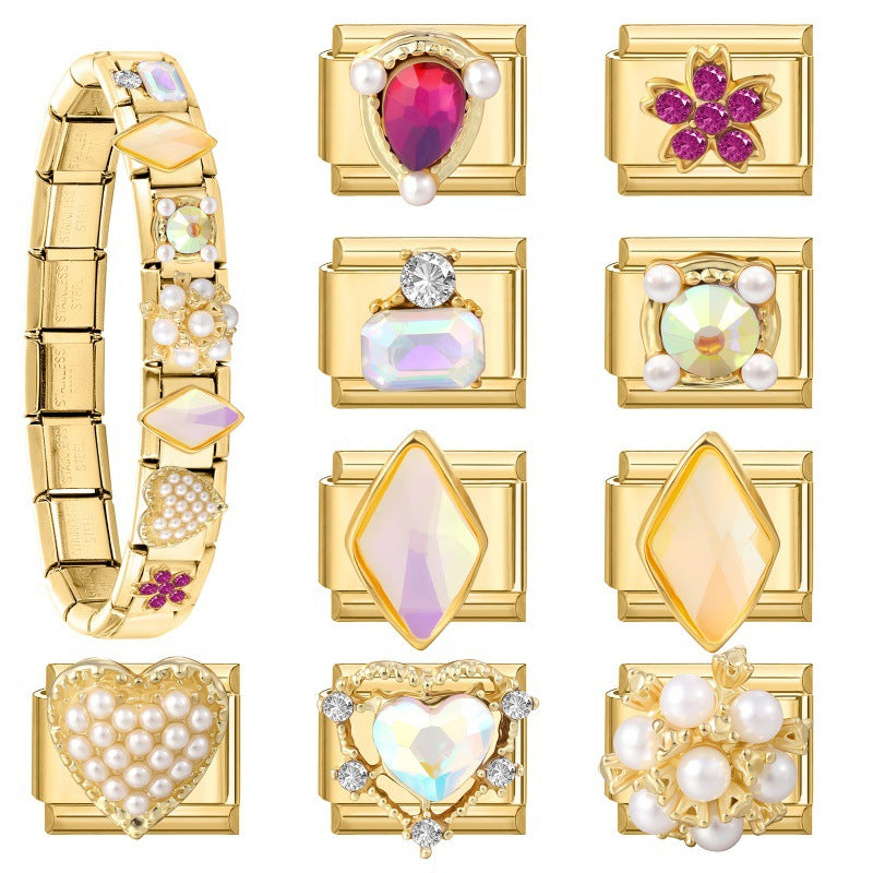 Gold Crystal and Pearl Charms